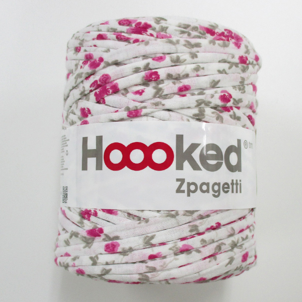 Hoooked Zpagetti ズパゲッティ As1 3 白地にピンクバラ 大人気の極太の糸 ズパゲッティ 現品限りですの手芸用品通販 毛糸 輸入糸